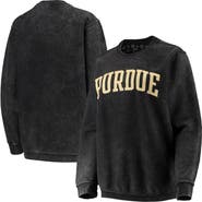 PRESSBOX Women's Pressbox Black Purdue Boilermakers Comfy Cord Vintage Wash Basic Arch Pullover Sweatshirt