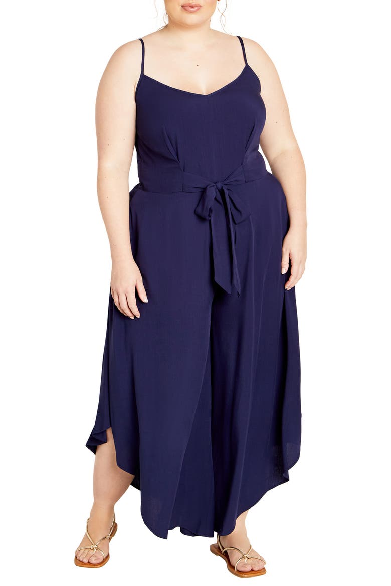 Sara Tie Waist Sleeveless Jumpsuit, Main, color, NAVY
