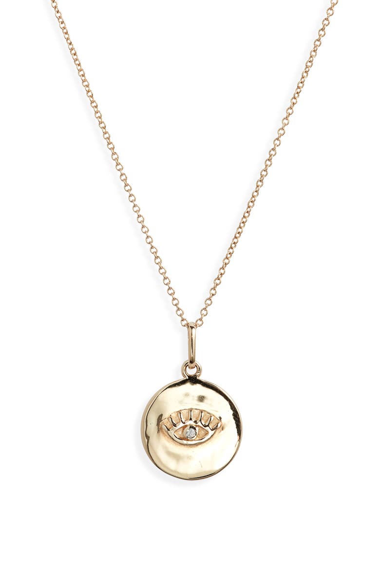 Lash Evil Eye Disk Pendant Necklace, Main, color, YELLOW GOLD