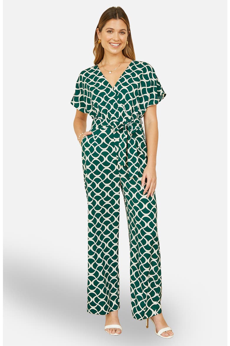Geometric Print Wrap Jumpsuit, Main, color, Green