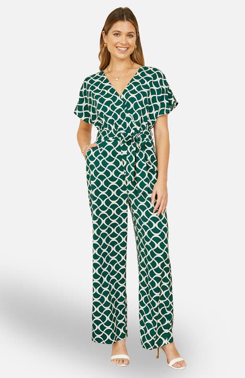 Geometric Print Wrap Jumpsuit