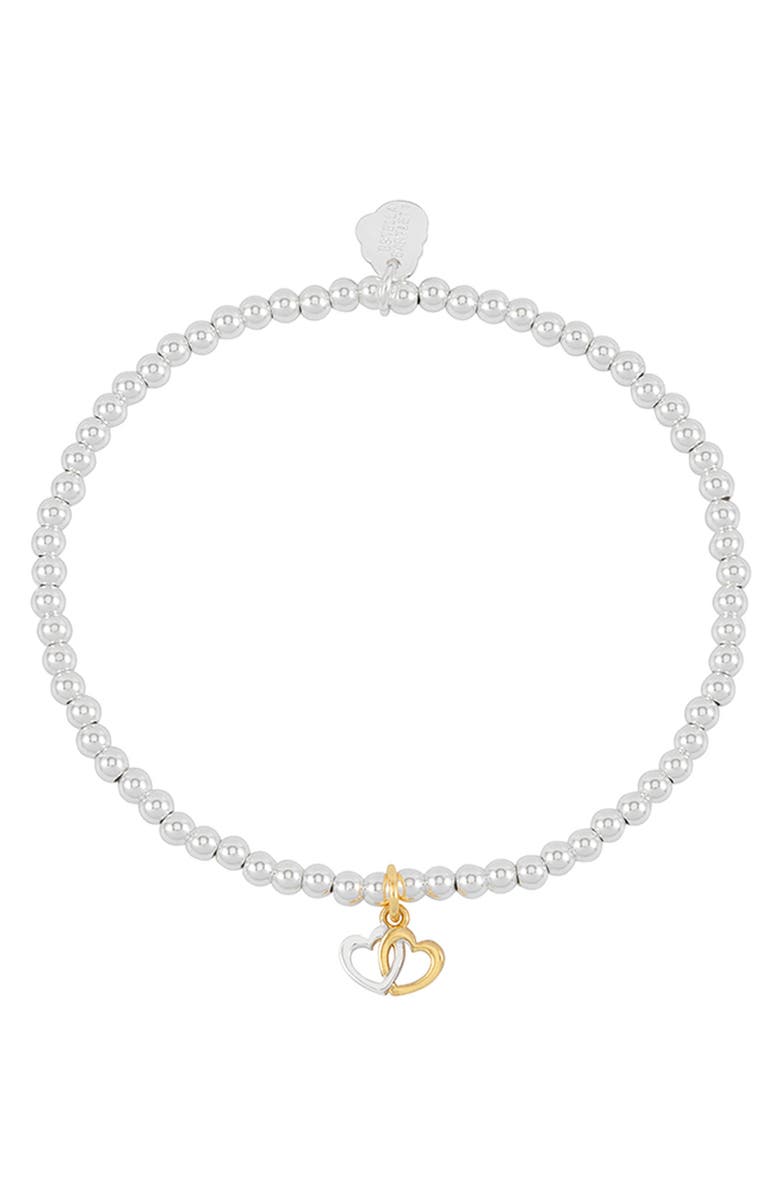 Estella Bartlett Sienna Double Heart Beaded Stretch Bracelet, Alternate, color, Gold And Silver