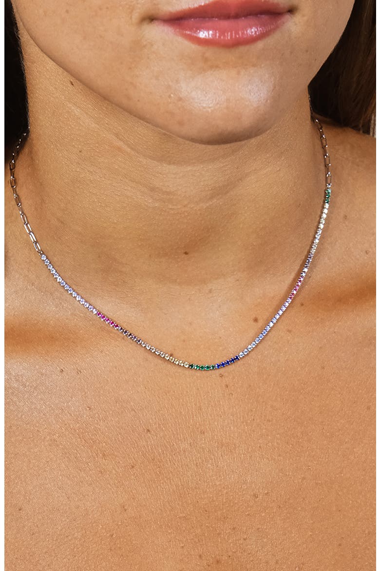 Maria Rainbow Cubic Zirconia Frontal Tennis Necklace, Alternate, color, SILVER