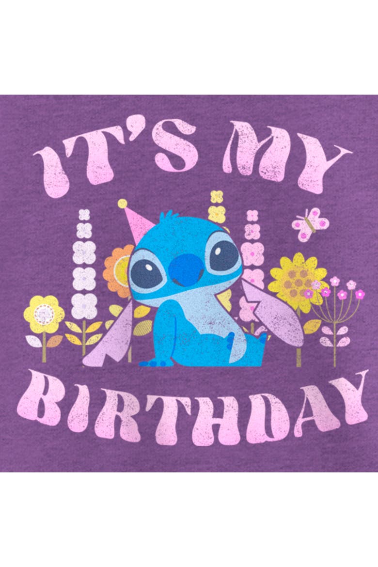 Girl's Lilo & Stitch It's My Birthday Distressed  Graphic T-Shirt, Alternate, color, Purple Berry