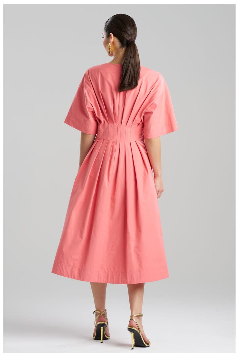 TECH COTTON TAFFETA V-Neck Pleat Release Dress, Alternate, color, FLAMINGO