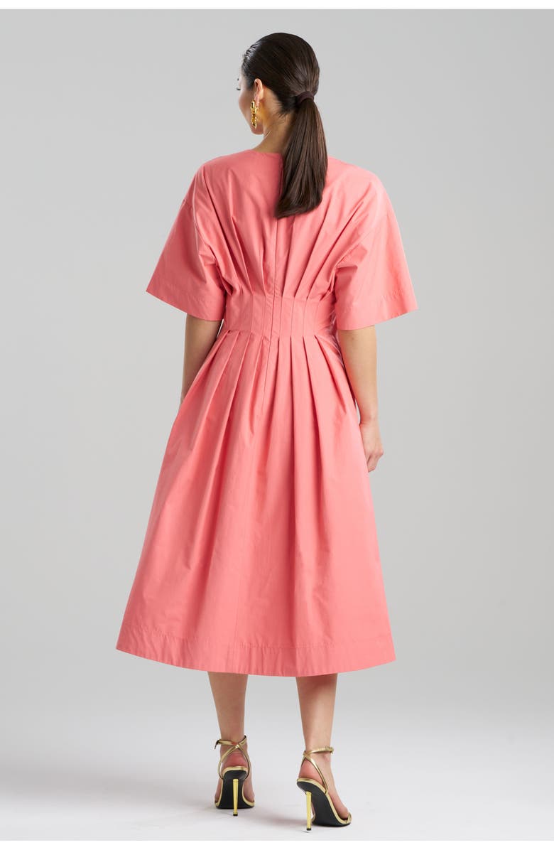 Natori TECH COTTON TAFFETA V-Neck Pleat Release Dress, Alternate, color, Flamingo