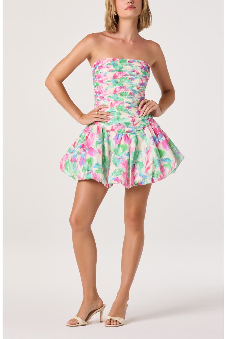 Ella Floral Print Strapless Minidress, Alternate, color, PINK GREEN FLORAL