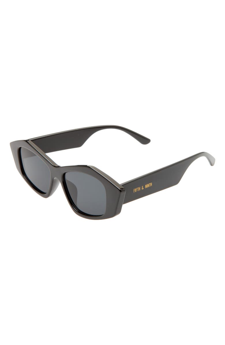 Fifth & Ninth Zaria 55mm Geometric Sunglasses, Alternate, color, Black/ Black