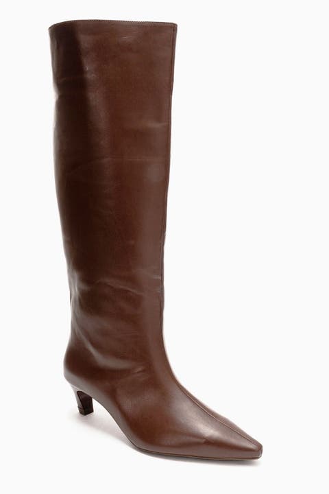 Corvel Leather Kitten Heel Knee High Boot