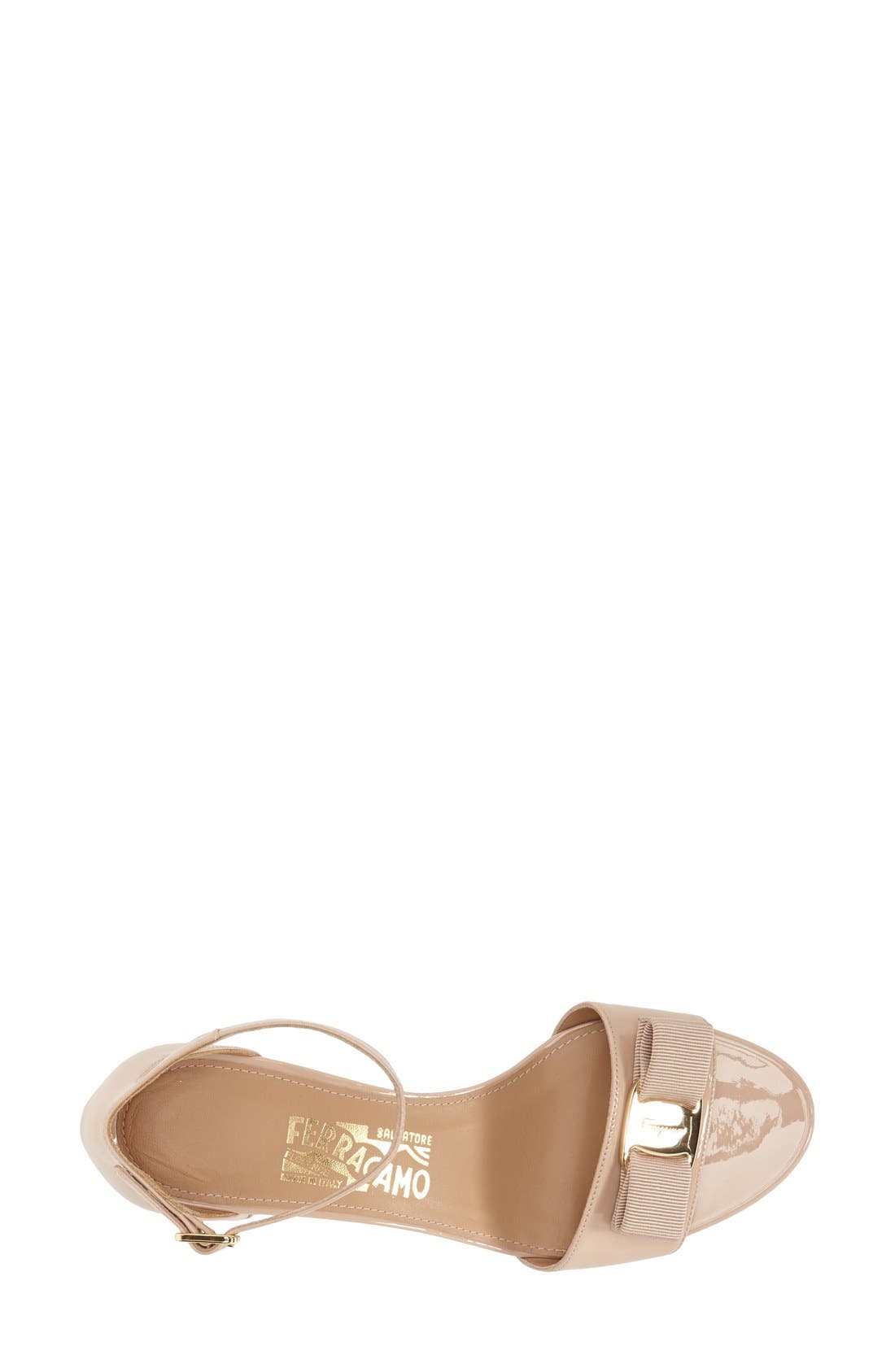 Salvatore Ferragamo Gavina Block Heel Bow Sandal, Alternate, color, BEIGE PATENT