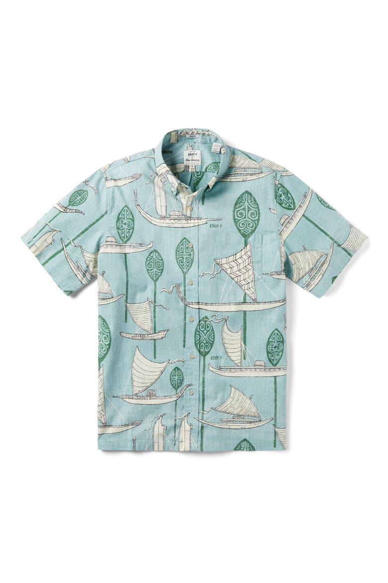 South Pacific Voyagers Cotton Blend Button-Down Shirt, Main, color, AQUIFER