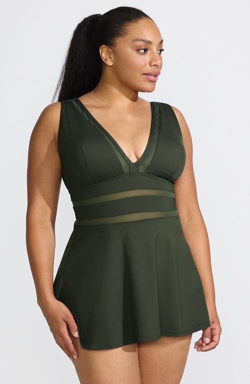 LANDS' END LANDS' END PLUS SIZE MESH V-NECK MINI SWIM DRESS SWIMSUIT 