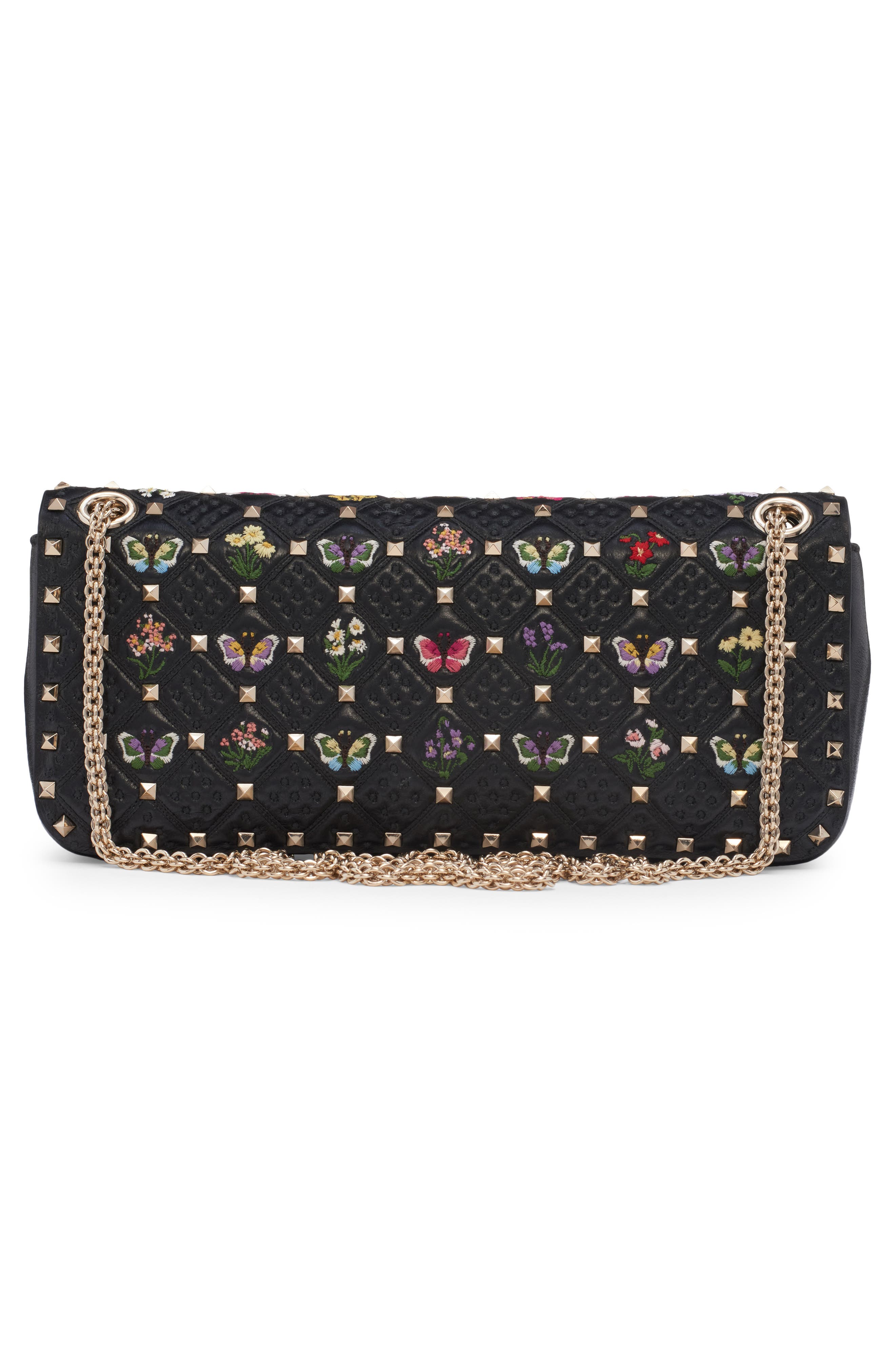 Small Rockstud Embroidered Leather Shoulder Bag, Alternate, color, BLACK