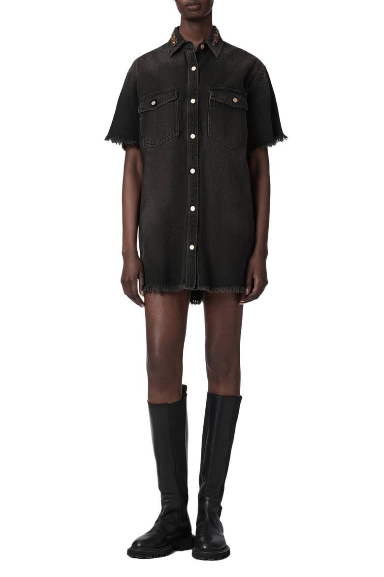 Filou Denim Minidress, Main, color, OVERDYED BROWN