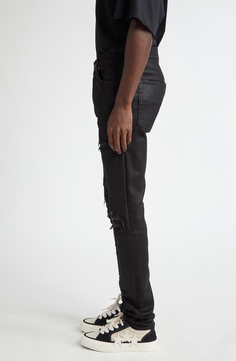 AMIRI WAX MX1 Leather Patched Distressed Jeans, Alternate, color, Black