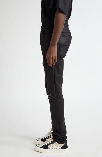 WAX MX1 Leather Patched Distressed Jeans