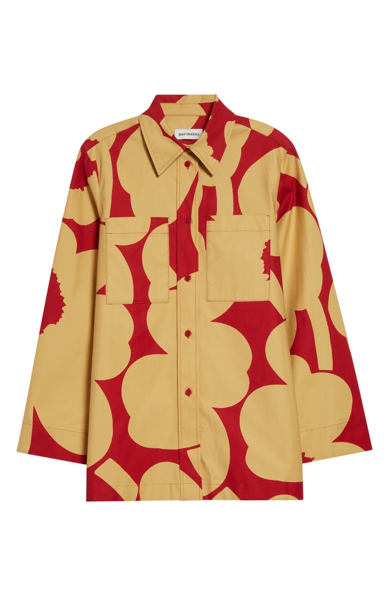 Marimekko Maaria Unikko Floral Twill Shirt, Alternate, color, Light Brown Red