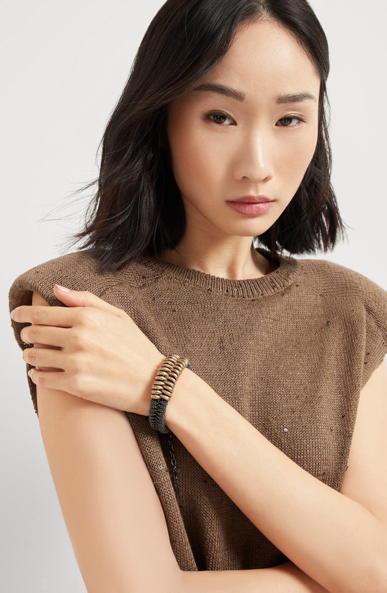 Brunello Cucinelli Leather and monili bracelet, Alternate, color,