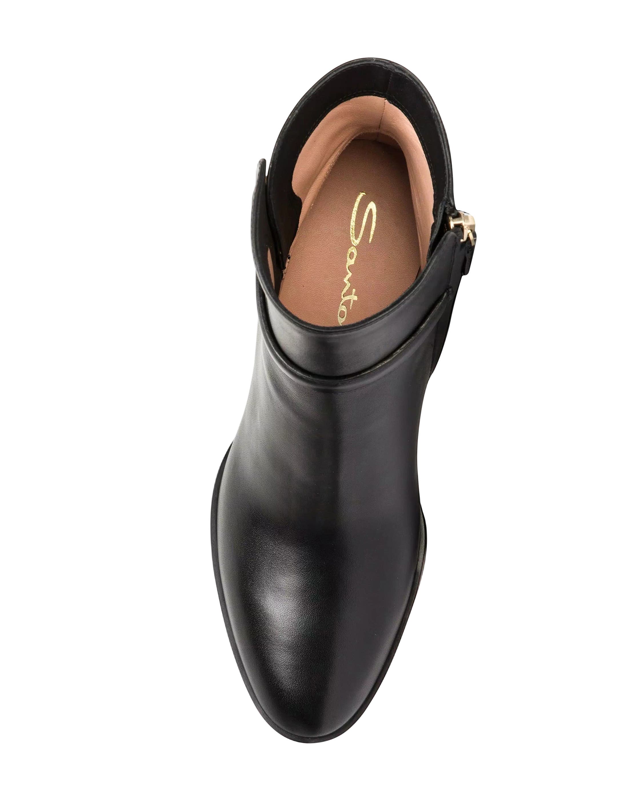 Santoni Leather Mid-Heel Ankle Boot, Alternate, color, Black