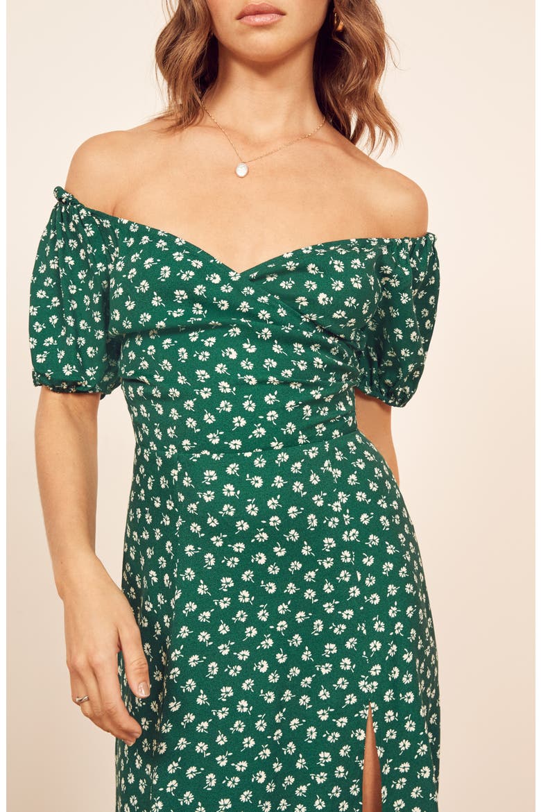 Pearl Off the Shoulder Dress, Alternate, color, CHIVE