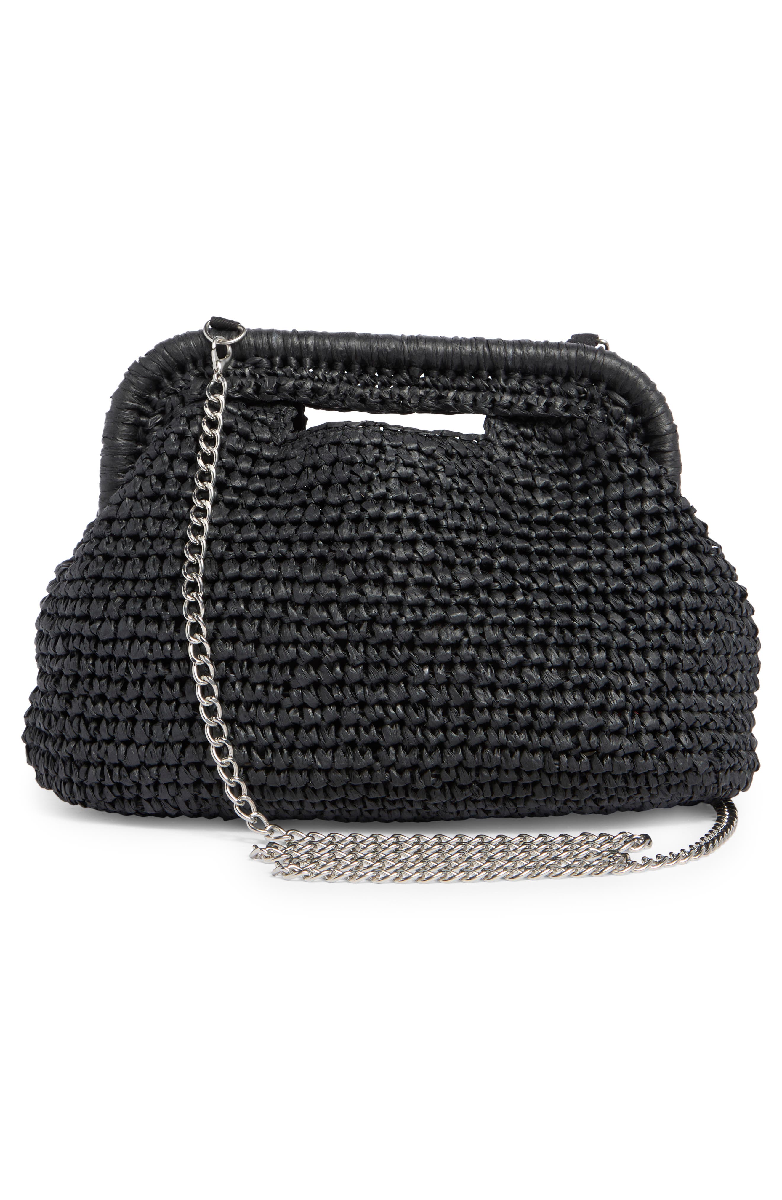 Collection XIIX Straw Frame Clutch with Handle, Alternate, color, Black