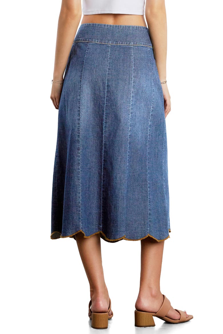 Scallop Denim Midi Skirt, Alternate, color, SHINE BLUE