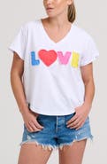 SHIRTY Raw Edge Appliqué V-Neck Cotton Blend T-Shirt