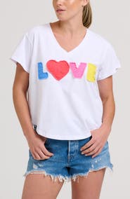 SHIRTY Raw Edge Appliqué V-Neck Cotton Blend T-Shirt