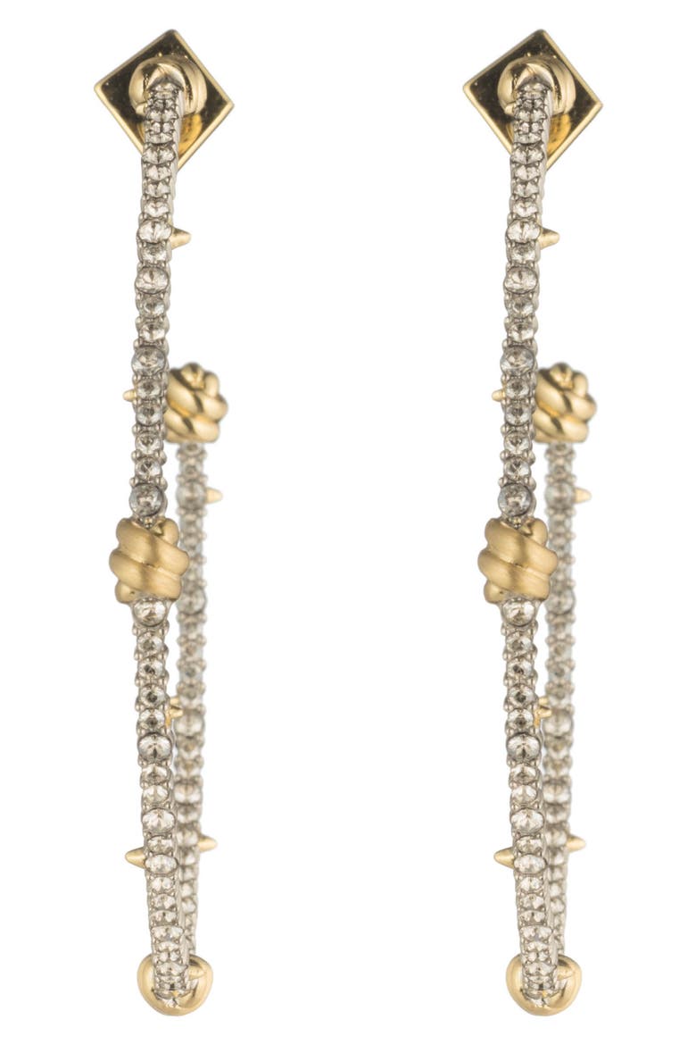 Crystal Pavé Knotted Hoop Earrings, Alternate, color, GOLD/ SILVER