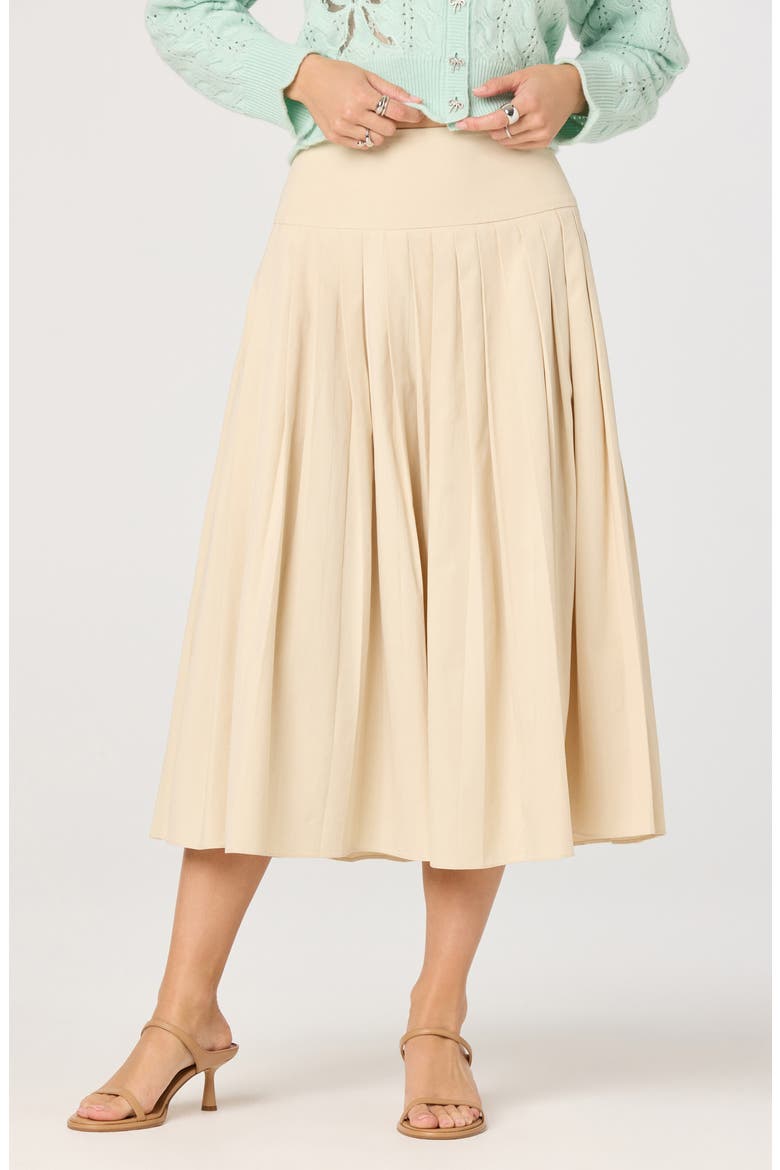 Aubrianna Pleated Drop Waist Midi Skirt, Main, color, LIGHT KHAKI