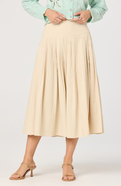 Aubrianna Pleated Drop Waist Midi Skirt