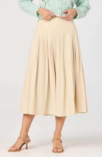 Aubrianna Pleated Drop Waist Midi Skirt
