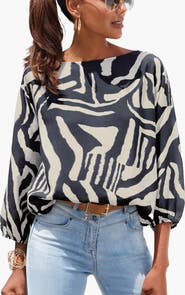 LASCANA Women's Boat Neck Balloon Sleeve Blouse