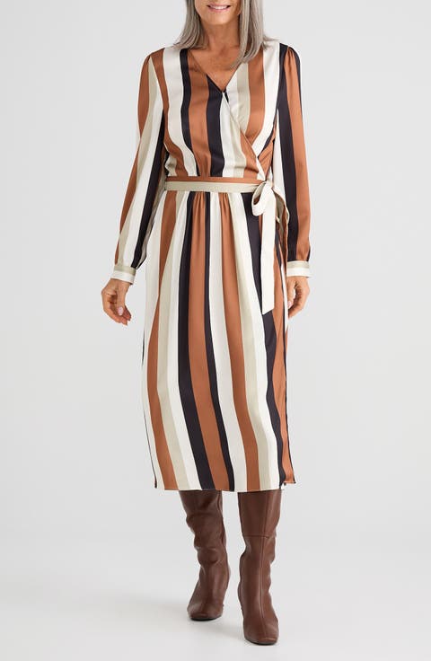 Preston Stripe Long Sleeve Wrap Midi Dress