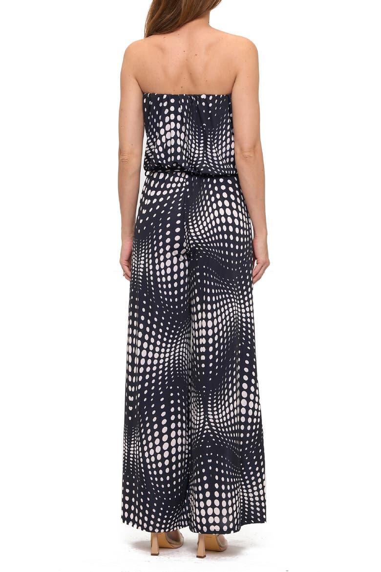Printed Wide Leg Strapless Jumpsuit, Alternate, color, BLACK/ WHITE