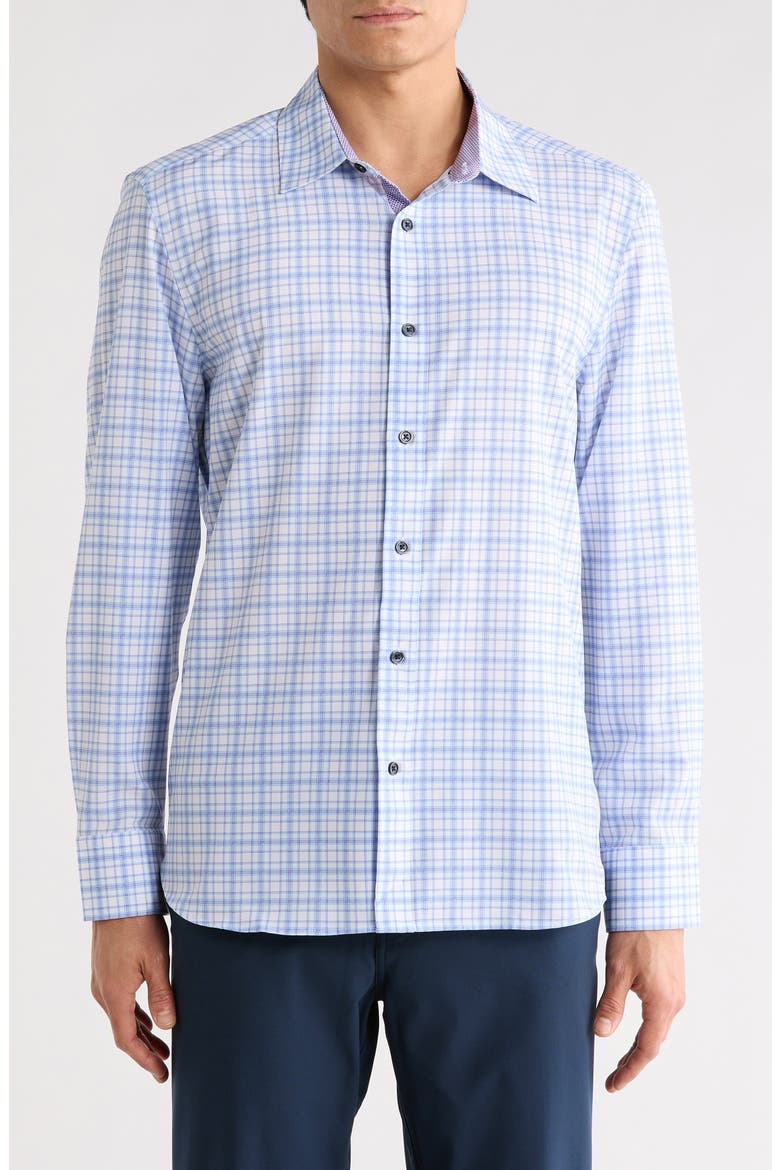 Plaid Stretch Button-Up Shirt, Main, color, NAVY/ PURPLE
