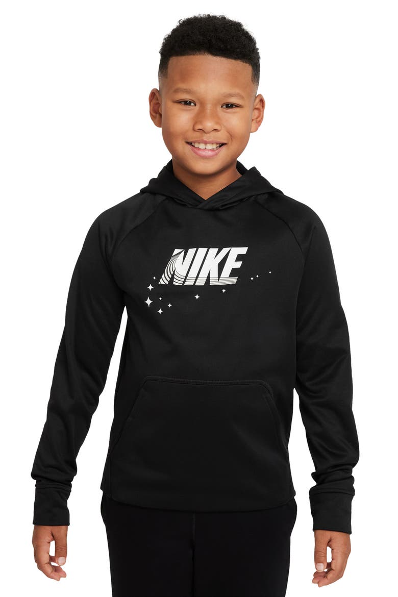Kids' Therma-FIT Training Hoodie, Main, color, BLACK/ WHITE