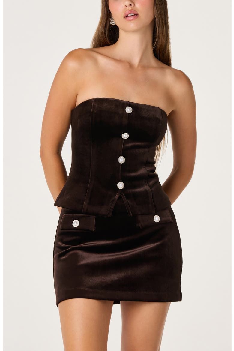 Raphaelle Strapless Velvet Top, Alternate, color, DARK BROWN