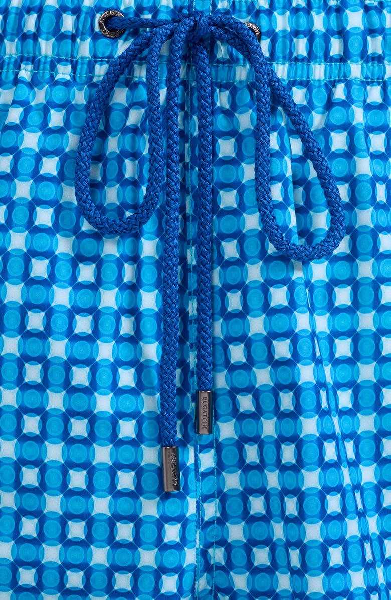 Bugatchi Kai Geo Print Swim Trunks, Alternate, color, Aqua