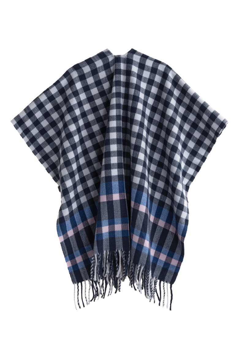 Bordered Check Ruana, Alternate, color, Navy
