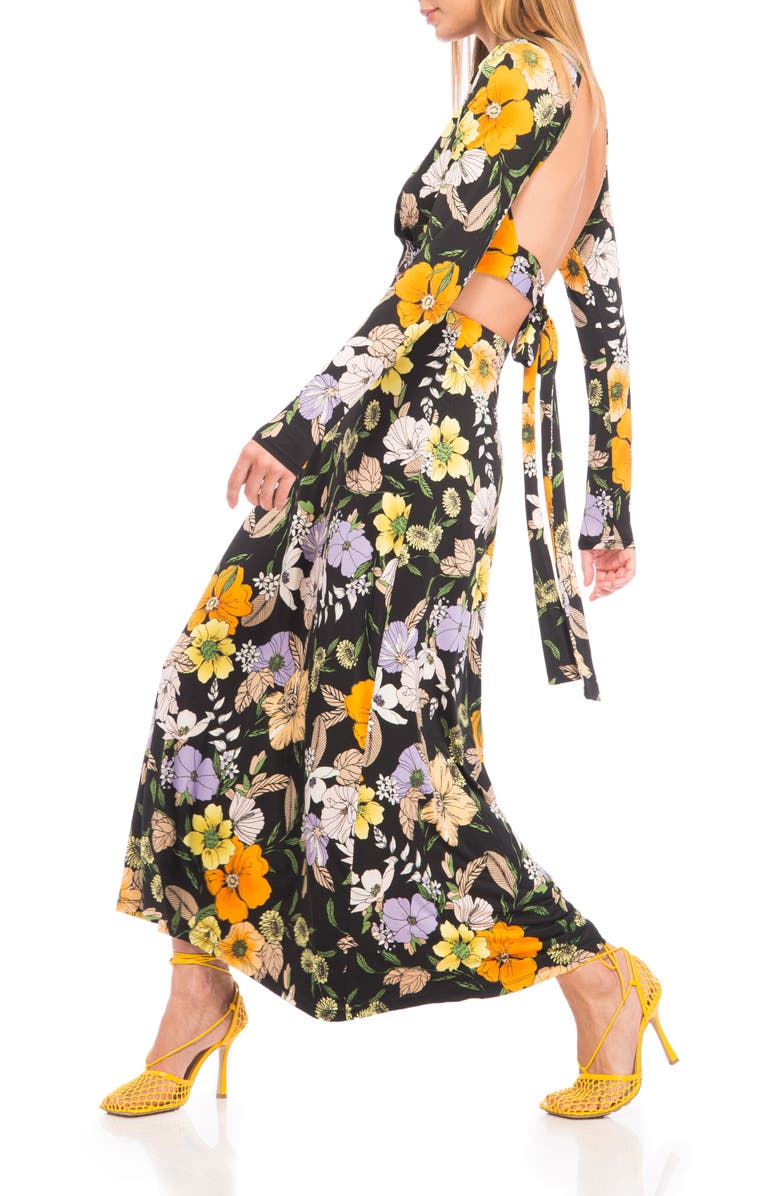 AFRM Assi Floral Cutout Detail Long Sleeve Knit Dress, Alternate, color,