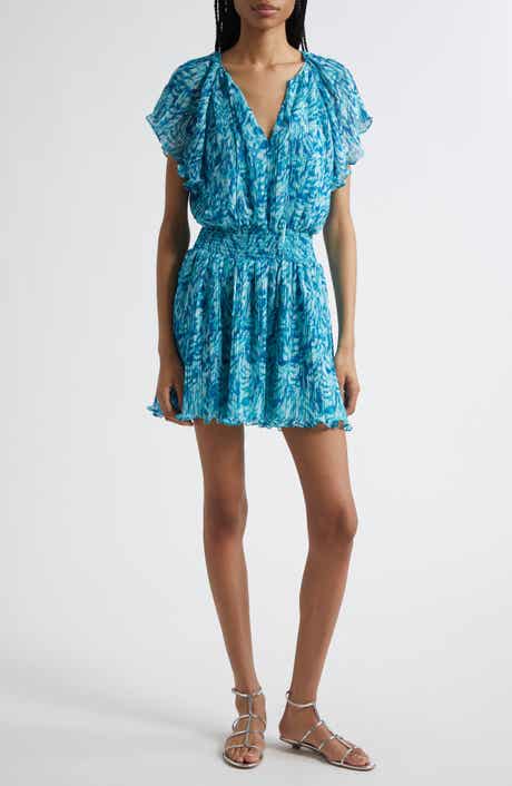 Felicia Plissé Flutter Sleeve Minidress