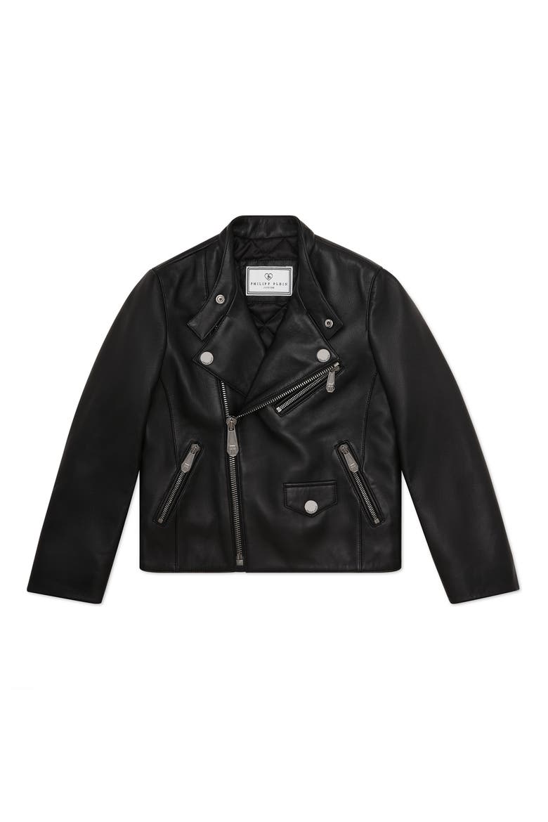Nappa Leather Biker Jacket Boy, Main, color, black