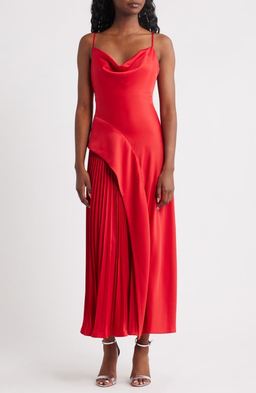Lulus Raisa Pleat Detail Satin Slipdress in Red 