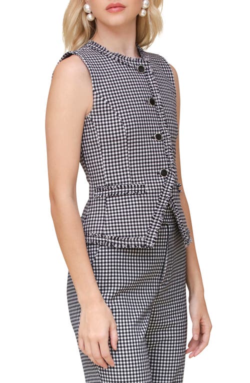 Avec Les Filles Gingham Fringe Vest In Dark Navy White