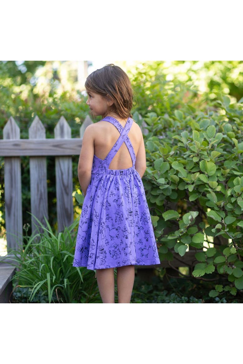 Girls Cross Back Dress, Alternate, color, Robots