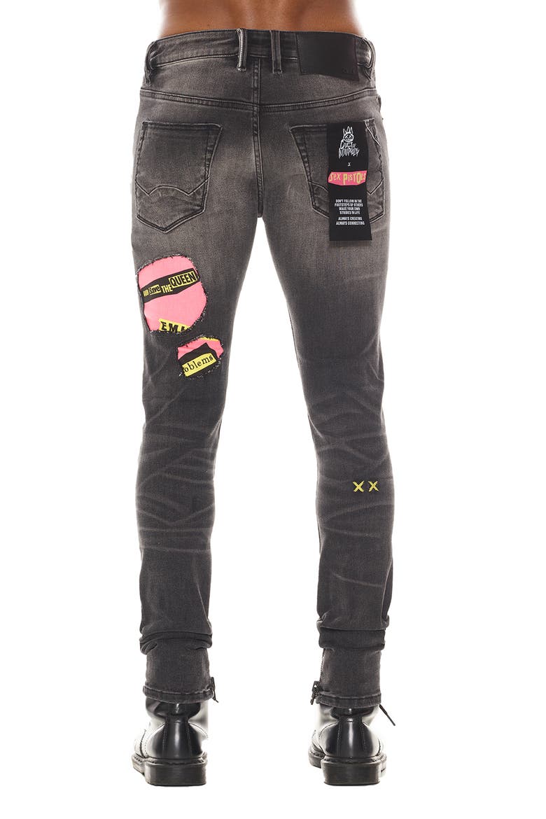 Punk Sex Pistols Distressed Rigid Super Skinny Jeans, Alternate, color, BOLLOCKS