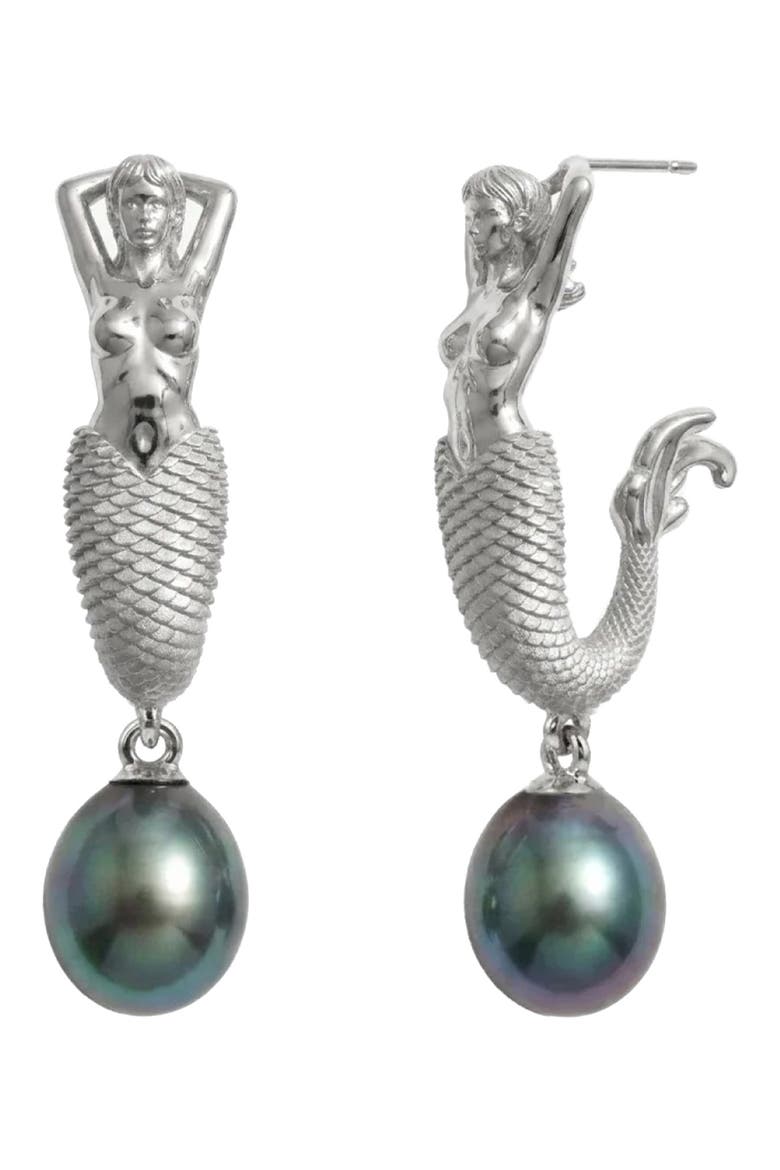Siren Tahitian Pearl Drop Earrings, Main, color, METALLIC SILVER