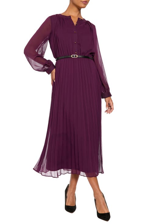 Pleated Long Sleeve Midi Shirtdress