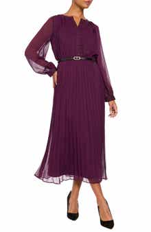 Pleated Long Sleeve Midi Shirtdress
